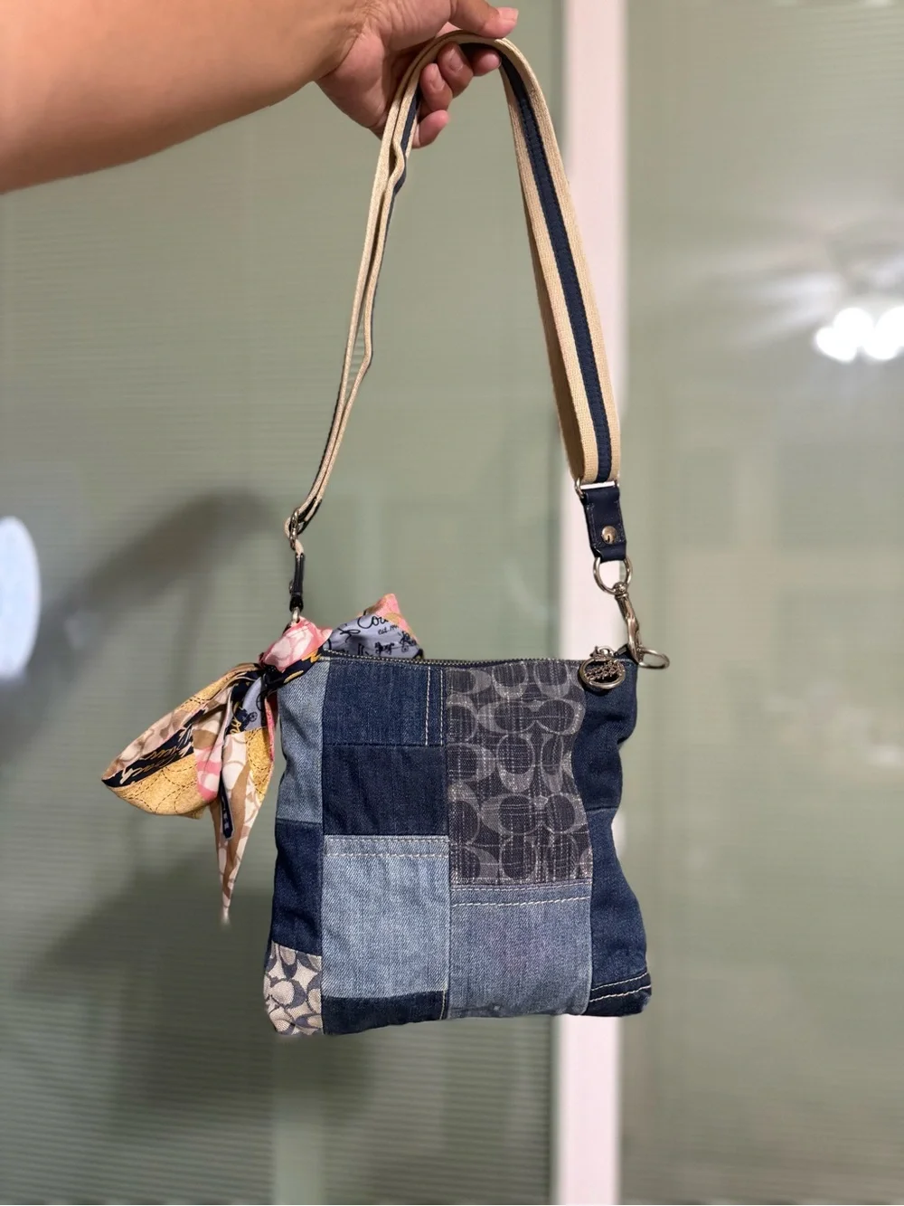 Coach Denim Patchwork Heart Crossbody Bag - Blue & Light Blue - Picture 4 of 6